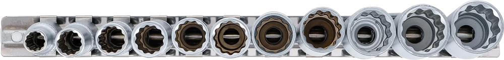 Conjunto de encaixes para chave de caixa bihexagonais, profundos | Entrada de quadrado interno de 10 mm (3/8") | 8 - 19 mm | 11 peças