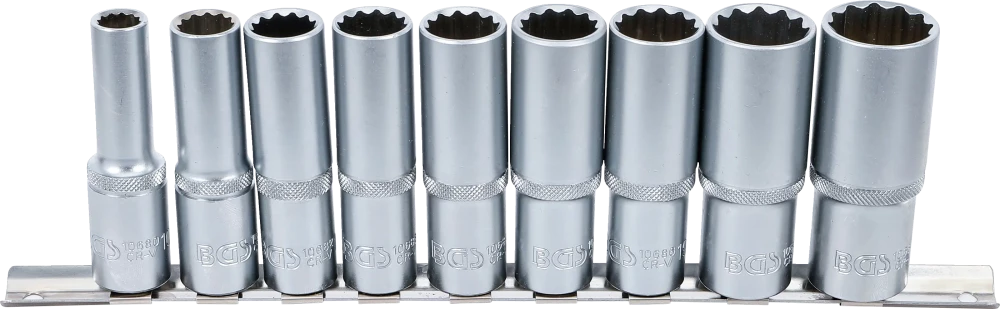 Conjunto de encaixes para chave de caixa bihexagonais, profundos | Entrada de quadrado interno de 12,5 mm (1/2") | 10 - 24 mm | 9 peças