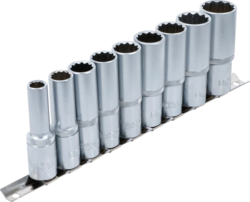 Conjunto de encaixes para chave de caixa bihexagonais, profundos | Entrada de quadrado interno de 12,5 mm (1/2") | 10 - 24 mm | 9 peças