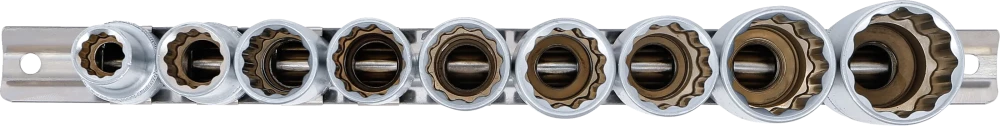 Conjunto de encaixes para chave de caixa bihexagonais, profundos | Entrada de quadrado interno de 12,5 mm (1/2") | 10 - 24 mm | 9 peças