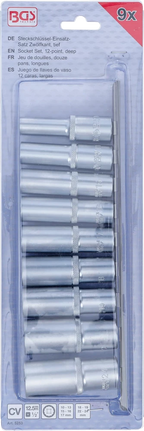 Conjunto de encaixes para chave de caixa bihexagonais, profundos | Entrada de quadrado interno de 12,5 mm (1/2") | 10 - 24 mm | 9 peças