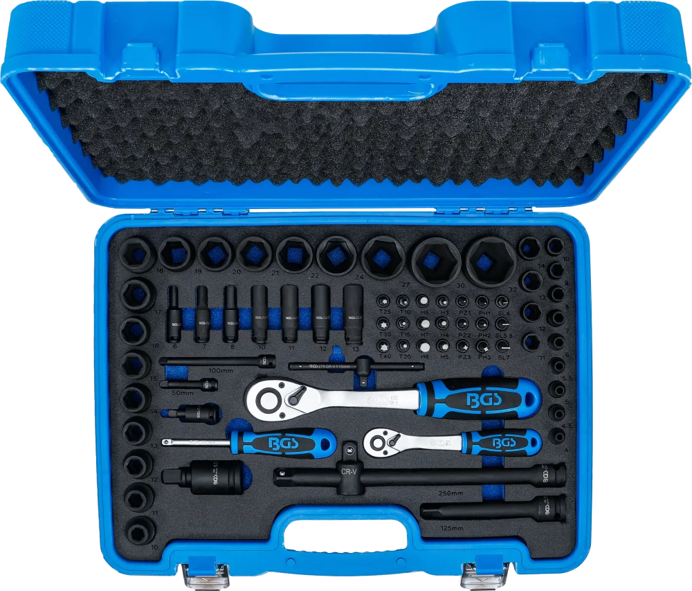 Conjunto de Chaves de Caixa de Impacto 1/4"+1/2" | 69 Peças