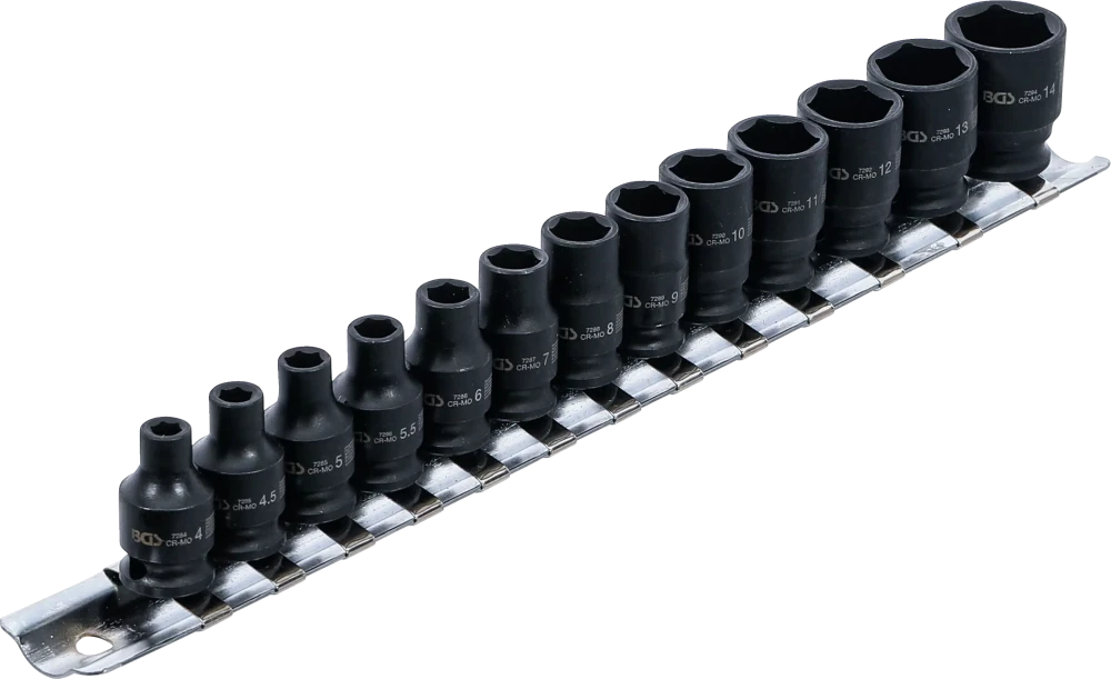 Conjunto de encaixes para chave de caixa de impacto sextavados | Entrada de quadrado interno de 6,3 mm (1/4") | 4 - 14 mm | 13 peças