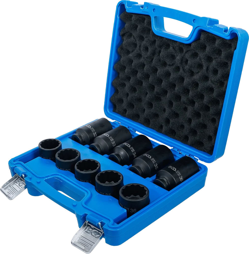 Conjunto de encaixes para chave de caixa de impacto | Doze lados | Entrada de quadrado interno de 12,5 mm (1/2") | 32 - 36 mm | 10 peças