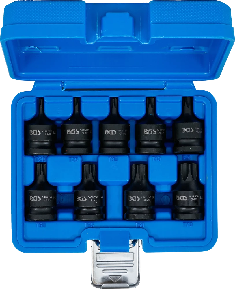 Conjunto de Encaixes de Impacto Torx | 1/2" | T20 - T70 | 9 peças