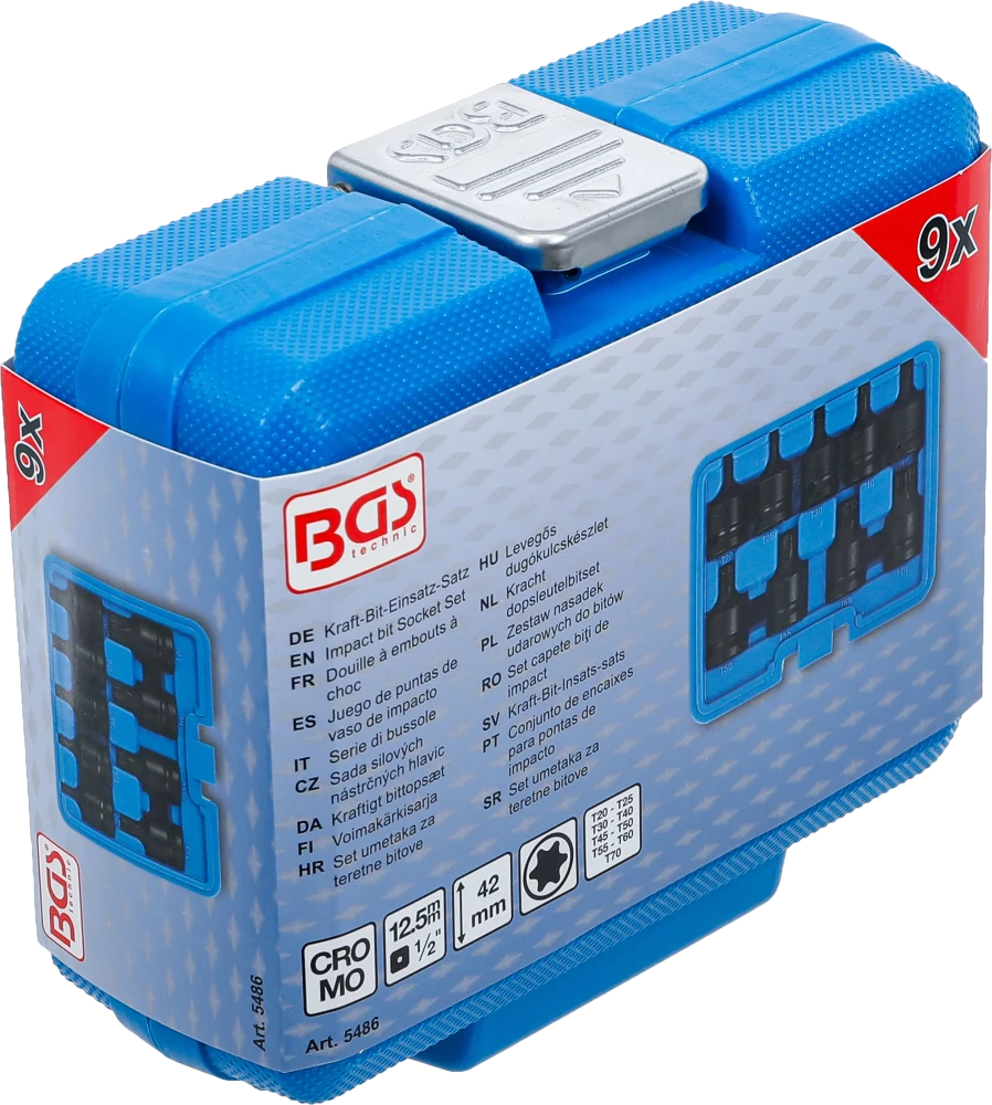 Conjunto de Encaixes de Impacto Torx | 1/2" | T20 - T70 | 9 peças