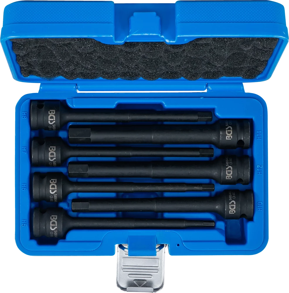 Conjunto de Encaixes de Impacto Extra Longos | Sextavado Interno | 1/2" | 7 peças