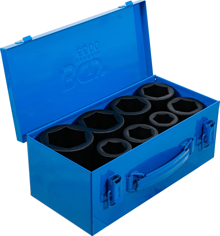 Conjunto de encaixes para chave de caixa de impacto sextavado, profundos | Entrada de quadrado interno de 25 mm (1") | 27 - 50 mm | 8 peças