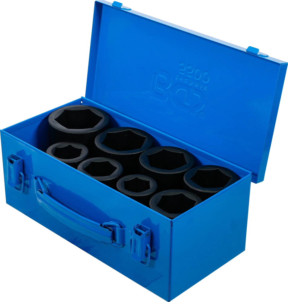 Conjunto de encaixes para chave de caixa de impacto sextavado, profundos | Entrada de quadrado interno de 25 mm (1") | 27 - 50 mm | 8 peças