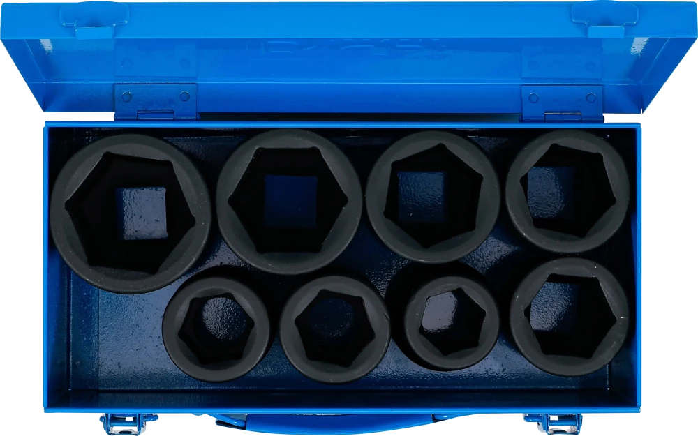 Conjunto de encaixes para chave de caixa de impacto sextavado, profundos | Entrada de quadrado interno de 25 mm (1") | 27 - 50 mm | 8 peças