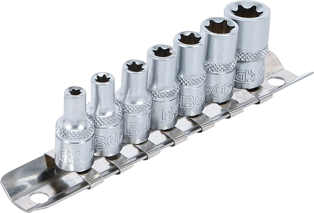 Conjunto de encaixes para chave de caixa perfil em E | Entrada de quadrado interno de 6,3 mm (1/4") | E4 - E11 | 7 peças