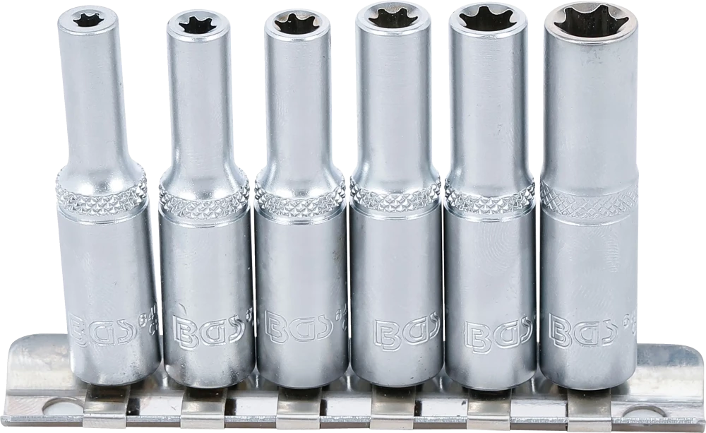 Conjunto de encaixes para chave de caixa perfil em E, profundos | Entrada de quadrado interno de 6,3 mm (1/4") | E4 - E10 | 6 peças