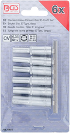 Conjunto de encaixes para chave de caixa perfil em E, profundos | Entrada de quadrado interno de 6,3 mm (1/4") | E4 - E10 | 6 peças