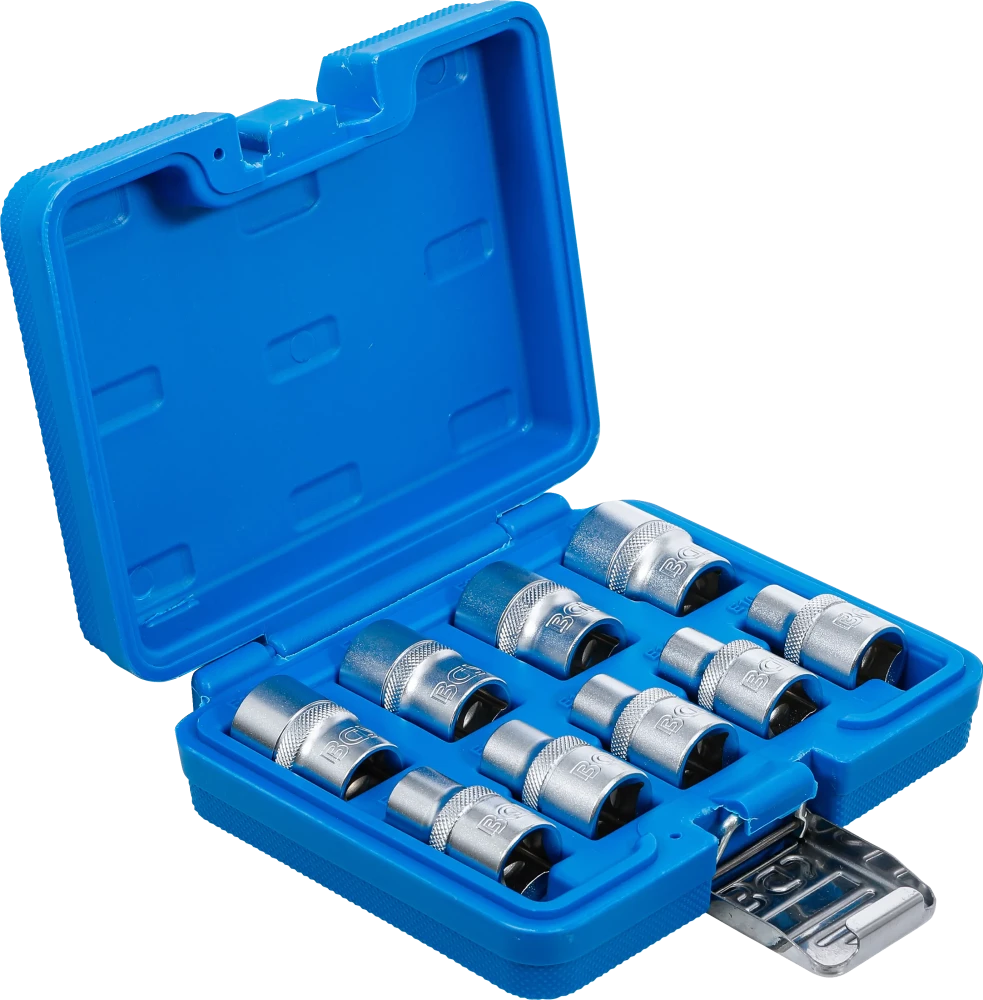 Conjunto de encaixes para chave de caixa perfil em E | Entrada de quadrado interno de 12,5 mm (1/2") | E10 - E24 | 9 peças