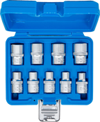 Conjunto de encaixes para chave de caixa perfil em E | Entrada de quadrado interno de 12,5 mm (1/2") | E10 - E24 | 9 peças