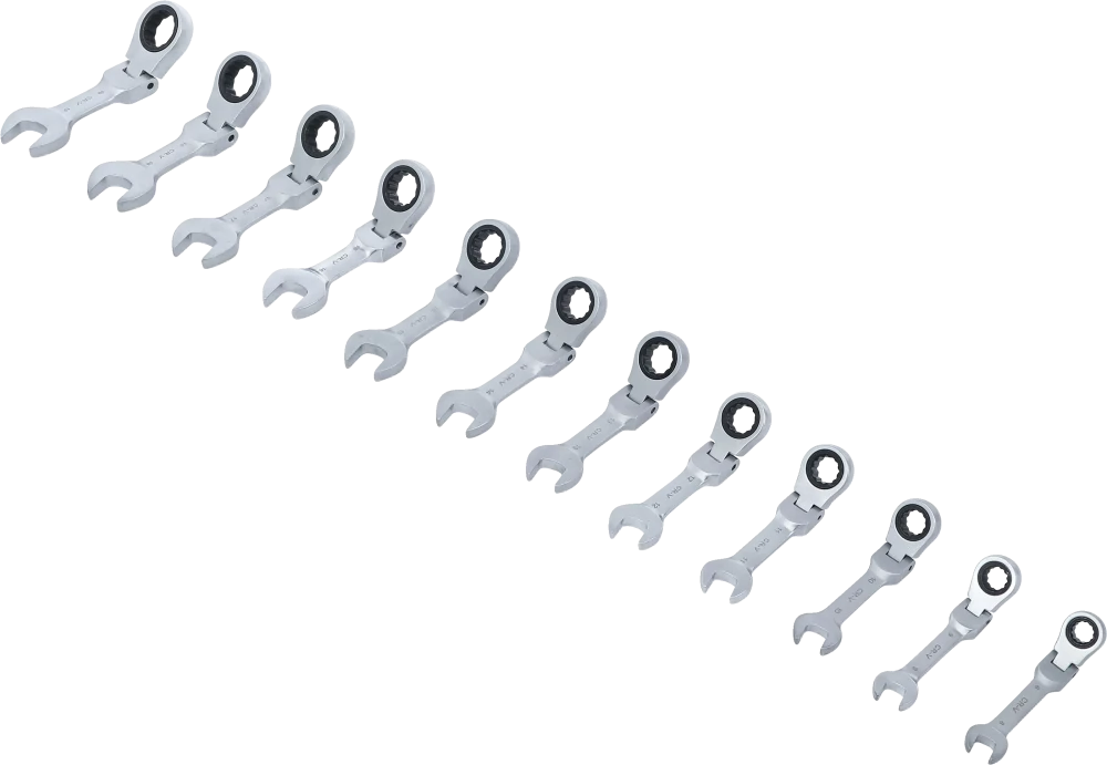 Conjunto de chaves de boca com anel de roquete | curtas | articuladas | 8 - 19 mm | 12 peças