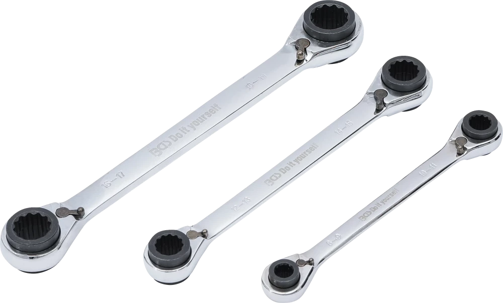Conjunto de chaves anulares com roquete | 4 em 1 | 8 x 9 - 18 x 19 mm