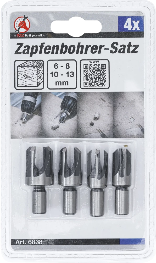 Conjunto de brocas para cavilhas | 6 - 8 - 10 - 13 mm | 4 peças