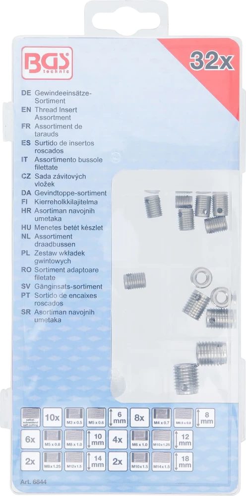Sortido de encaixes roscados | autoroscantes | 32 peças