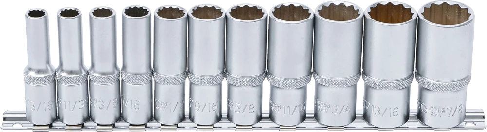 Conjunto de encaixes para chave de caixa bihexagonais, profundos | Entrada de quadrado interno de 10 mm (3/8") | Tamanhos em polegadas | 11 peças