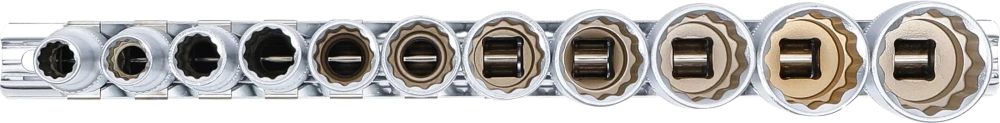 Conjunto de encaixes para chave de caixa bihexagonais, profundos | Entrada de quadrado interno de 10 mm (3/8") | Tamanhos em polegadas | 11 peças