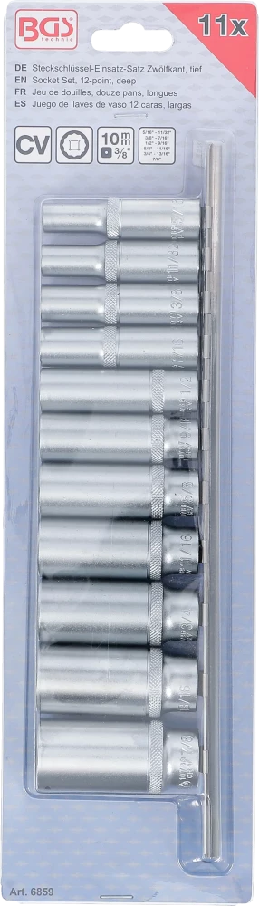 Conjunto de encaixes para chave de caixa bihexagonais, profundos | Entrada de quadrado interno de 10 mm (3/8") | Tamanhos em polegadas | 11 peças