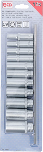 Conjunto de encaixes para chave de caixa bihexagonais, profundos | Entrada de quadrado interno de 10 mm (3/8") | Tamanhos em polegadas | 11 peças