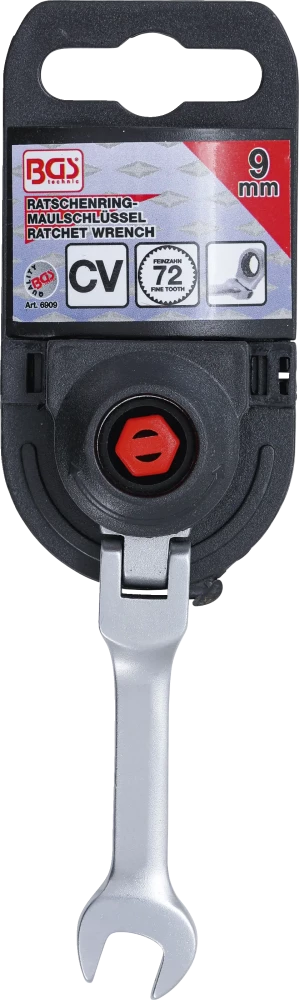 Chave de boca com anel de roquete | curta | articulada | 9 mm