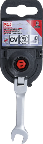 Chave de boca com anel de roquete | curta | articulada | 9 mm