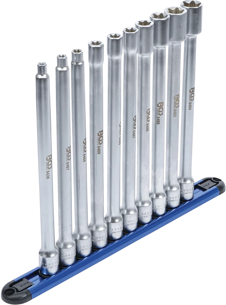 Conjunto de encaixes para chave de caixa perfil em E | XXL | Entrada de quadrado interno de 10 mm (3/8") | E6 - E20 | 10 peças