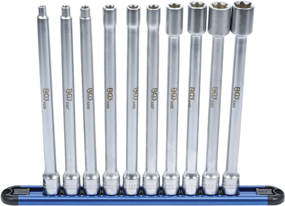 Conjunto de encaixes para chave de caixa perfil em E | XXL | Entrada de quadrado interno de 10 mm (3/8") | E6 - E20 | 10 peças