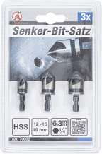 Conjunto de pontas de escareador | HSS | Entrada 6,3 mm (1/4") | 12 - 16 - 19 mm | 3 peças