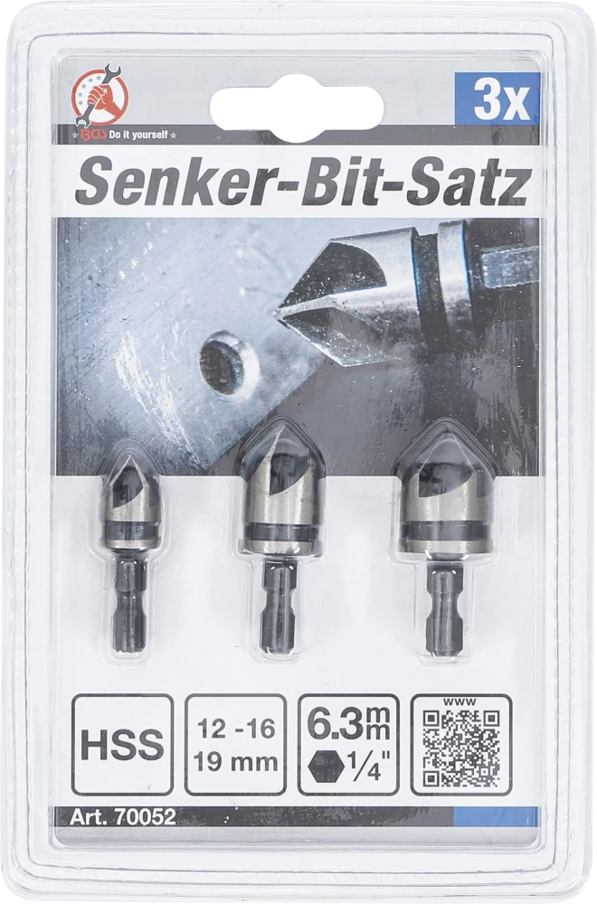 Conjunto de pontas de escareador | HSS | Entrada 6,3 mm (1/4") | 12 - 16 - 19 mm | 3 peças