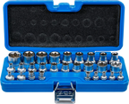 Conjunto de encaixes para chave de caixa ,perfil em E | Entrada de quadrado interno de 6,3 mm (1/4") / 12,5 mm (1/2") | E4 - E24 | 28 peças