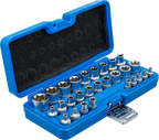 Conjunto de encaixes para chave de caixa ,perfil em E | Entrada de quadrado interno de 6,3 mm (1/4") / 12,5 mm (1/2") | E4 - E24 | 28 peças