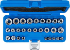 Conjunto de encaixes para chave de caixa ,perfil em E | Entrada de quadrado interno de 6,3 mm (1/4") / 12,5 mm (1/2") | E4 - E24 | 28 peças
