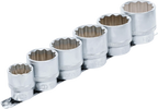 Conjunto de encaixes para chave de caixa, bihexagonais | Entrada de quadrado interno de 12,5 mm (1/2") | 24 - 38 mm | 6 peças