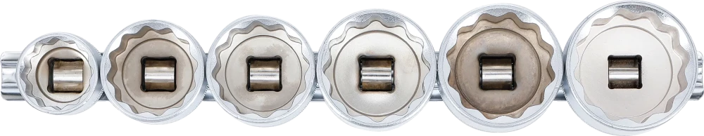 Conjunto de encaixes para chave de caixa, bihexagonais | Entrada de quadrado interno de 12,5 mm (1/2") | 24 - 38 mm | 6 peças