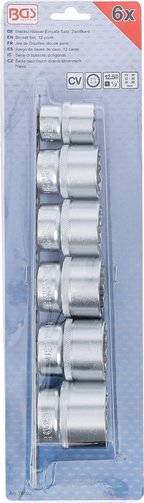 Conjunto de encaixes para chave de caixa, bihexagonais | Entrada de quadrado interno de 12,5 mm (1/2") | 24 - 38 mm | 6 peças