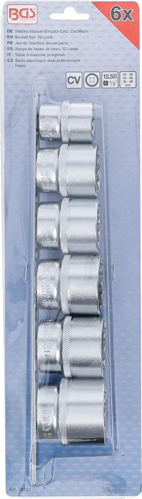 Conjunto de encaixes para chave de caixa, bihexagonais | Entrada de quadrado interno de 12,5 mm (1/2") | 24 - 38 mm | 6 peças
