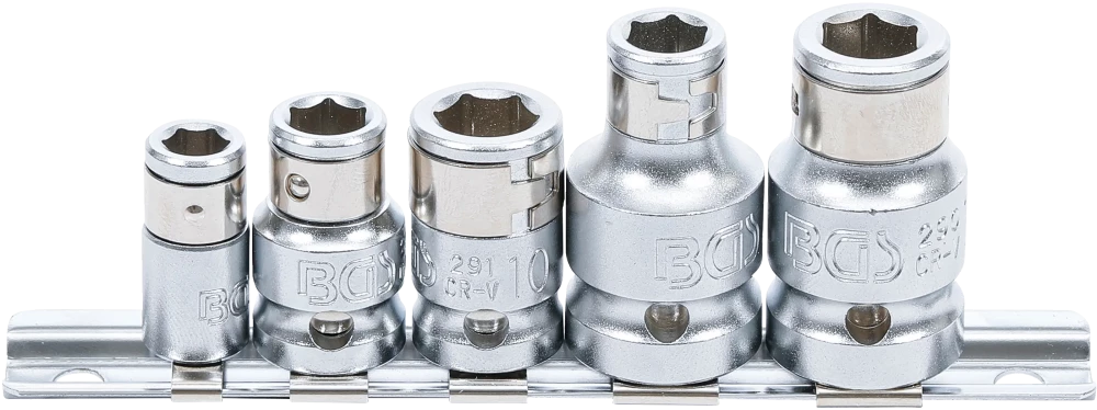 Conjunto de adaptadores de pontas com esfera de retenção | Quadrado interno 6,3 mm (1/4") / 10 mm (3/8") / 12,5 mm (1/2") | 5 peças