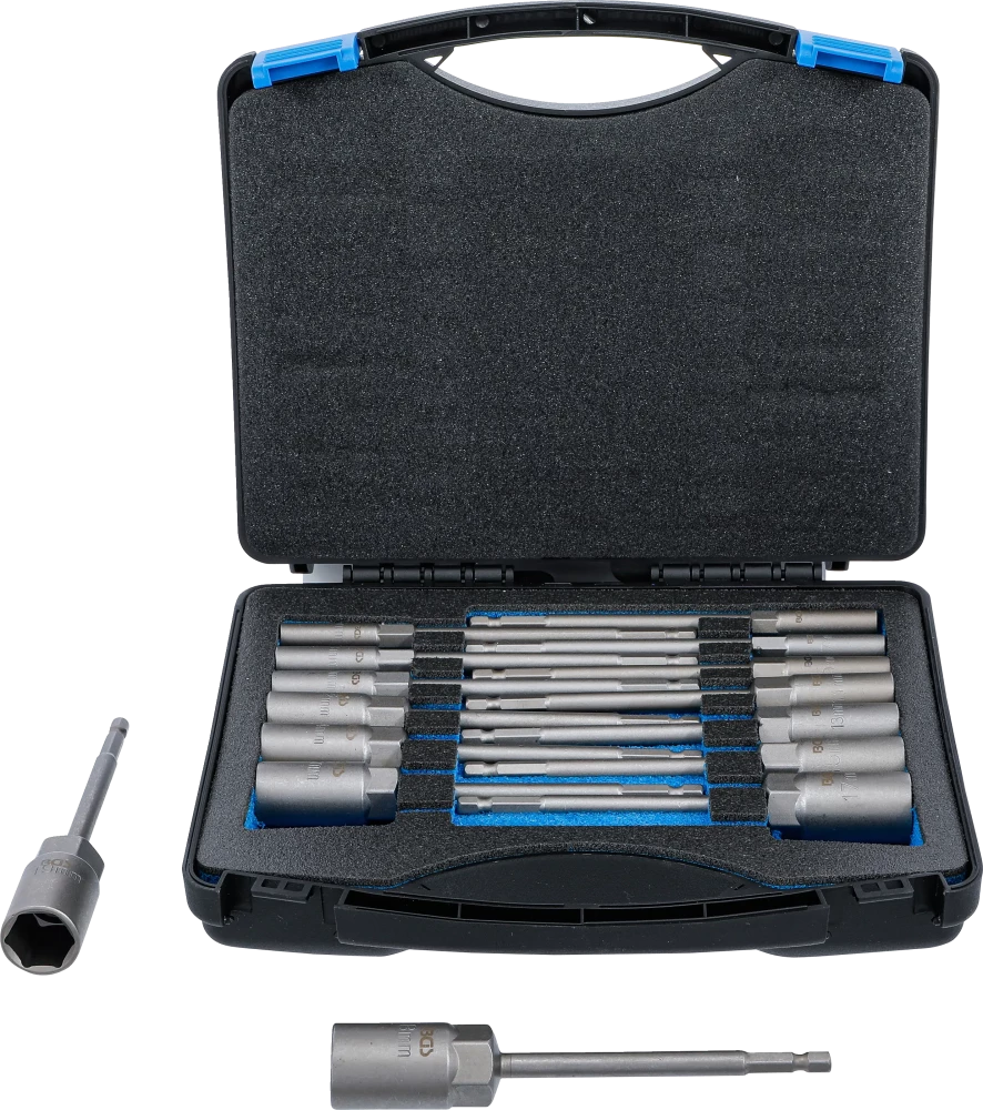 Conjunto de encaixes para chave de caixa sextavados | extra longo | Entrada de sextavado externo 6,3 mm (1/4") | para perfuradoras | 5,5 - 19 mm | 15 peças