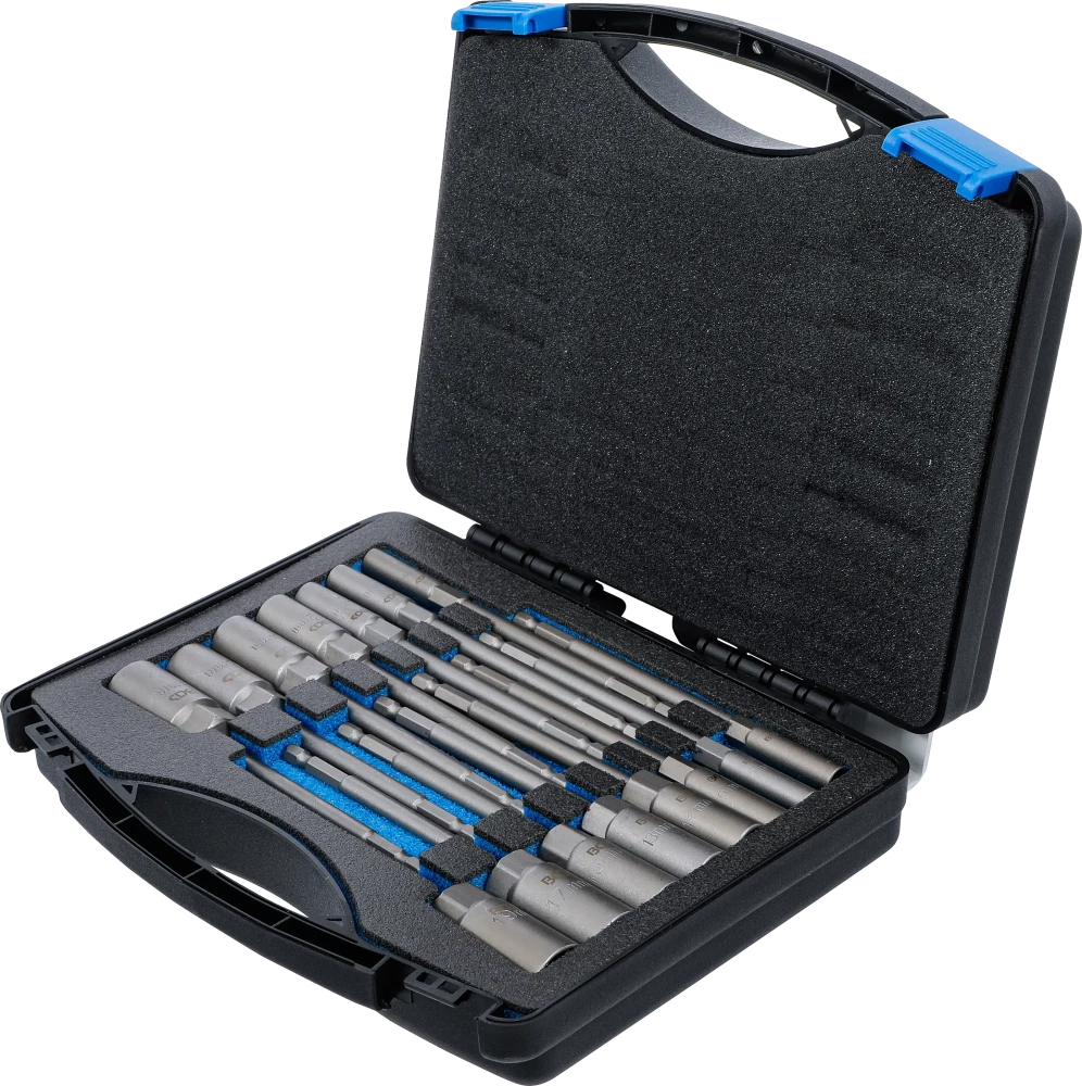 Conjunto de encaixes para chave de caixa sextavados | extra longo | Entrada de sextavado externo 6,3 mm (1/4") | para perfuradoras | 5,5 - 19 mm | 15 peças