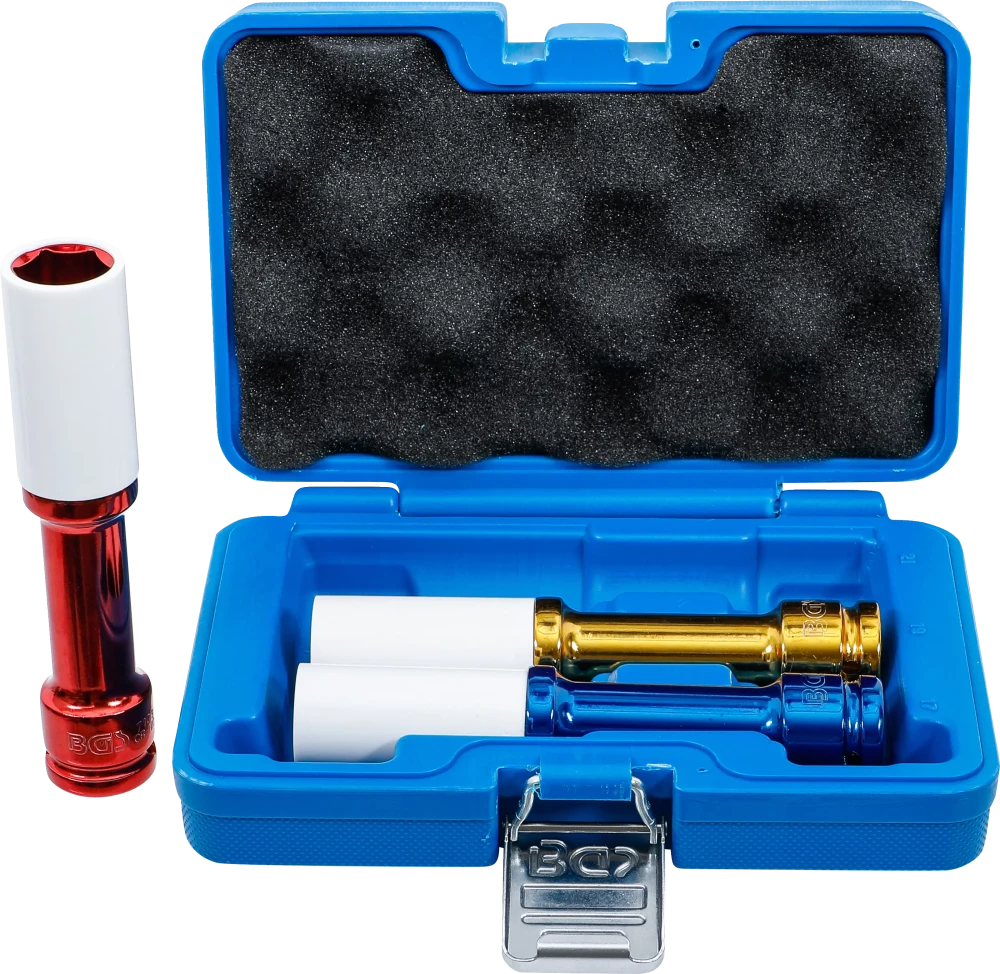 Conjunto de encaixes de impacto com proteção | Entrada de quadrado interno de 12,5 mm (1/2") | 150 mm de profundidade | 17 / 19 / 21 mm | 3 peças