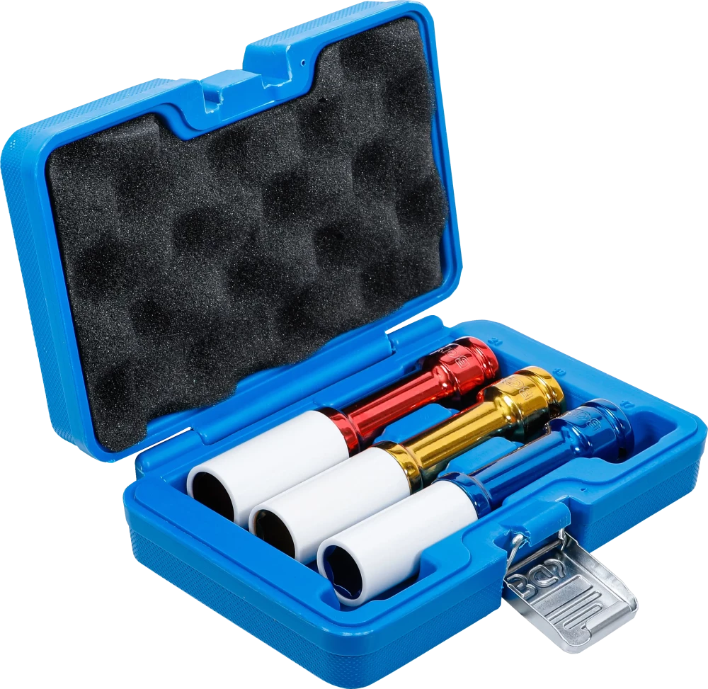 Conjunto de encaixes de impacto com proteção | Entrada de quadrado interno de 12,5 mm (1/2") | 150 mm de profundidade | 17 / 19 / 21 mm | 3 peças