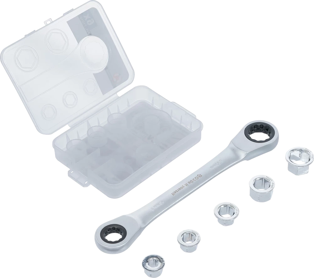 Chave anular com roquete com conjunto adaptador | 8 - 19 mm | 6 peças