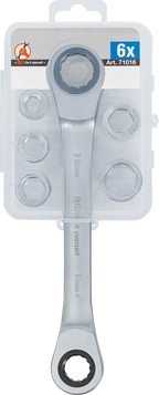 Chave anular com roquete com conjunto adaptador | 8 - 19 mm | 6 peças