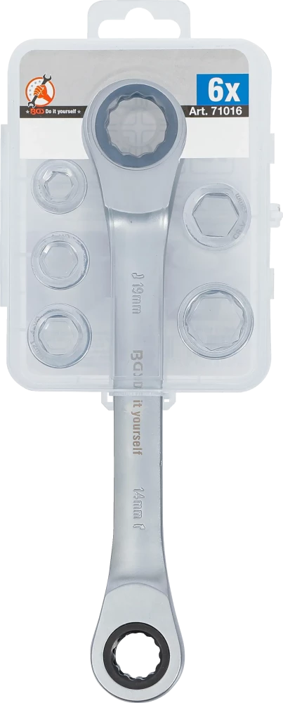 Chave anular com roquete com conjunto adaptador | 8 - 19 mm | 6 peças