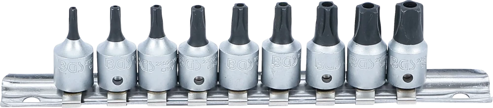 Conjunto de Encaixes Torx Plus com Furo (TS) | 1/4" | TS10 - TS50 | 9 peças