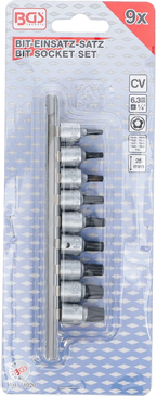 Conjunto de Encaixes Torx Plus com Furo (TS) | 1/4" | TS10 - TS50 | 9 peças